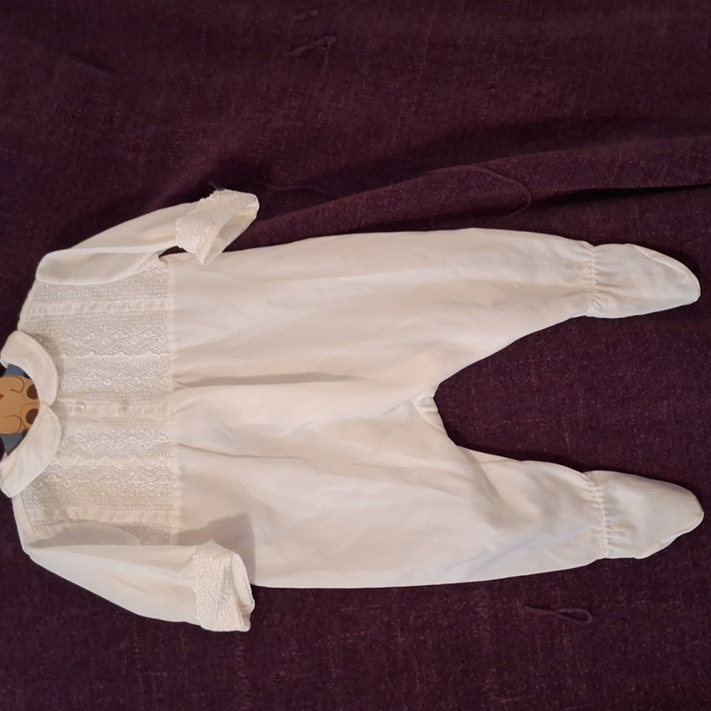 Classic  White Dedication/ Baptism One Piece Outfit with Peter Pan Collar